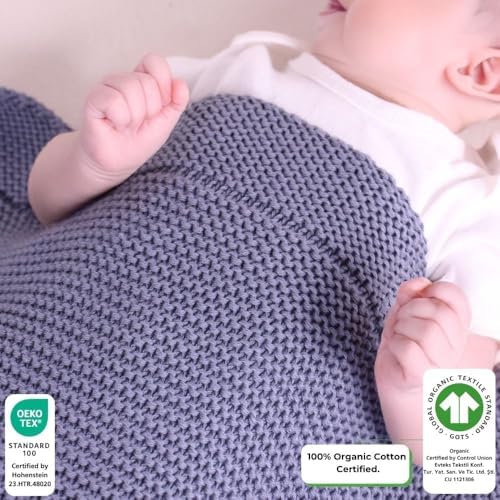 Little Dedi 100 Organic Cotton Swaddling Blanket - 30x40 Grey Blue