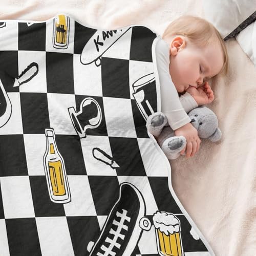 Customizable Black White Checkered Graffiti Blanket for Baby Boy