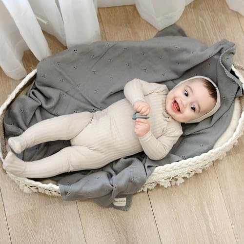 Bleu La La Organic Pointelle Swaddle Blanket