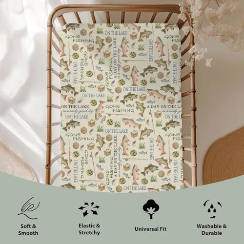 Vintage Lake Fishing Crib Sheets 52x28