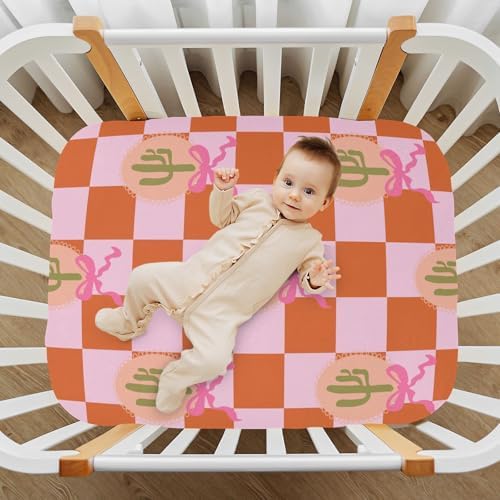 Gbjiemia Cactus and Bow Crib Sheets for Neutral Bassinet