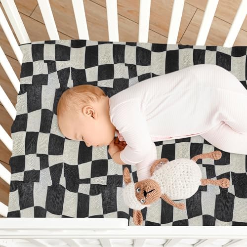 KICPOAY Fitted Crib Sheets Stretchy Playard Sheets Black White Snakeskin Checkered