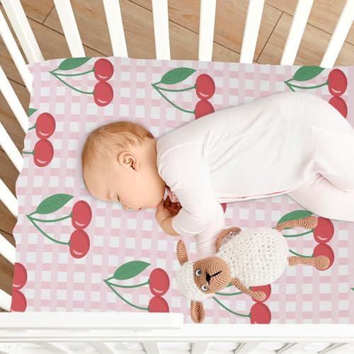 KICPOAY Red Cherry Checkered Crib Sheets Stretchy Playard Sheets for Baby Toddler