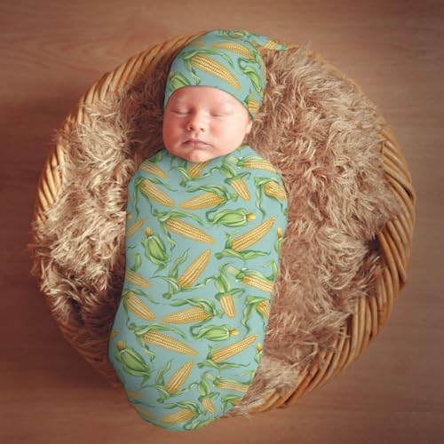 Muishi Baby Corn Swaddle Blanket Hat Set