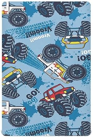 SHJI Baby Crib Sheet Monster Truck Cars Fitted 52x28in