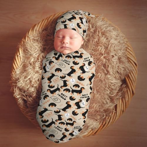 Muishi Cute Dachshund Swaddle Blanket and Hat Set