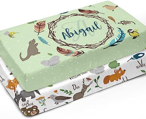 Custom Green Crib Sheets with Cartoon Animals Design