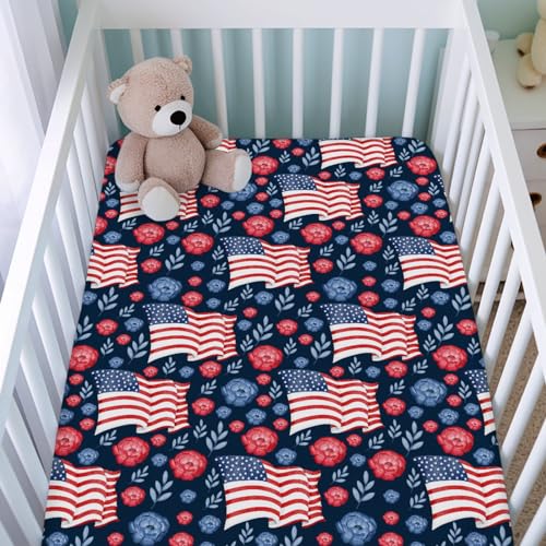 KASTLEE American Flag Crib Sheets with Floral Design