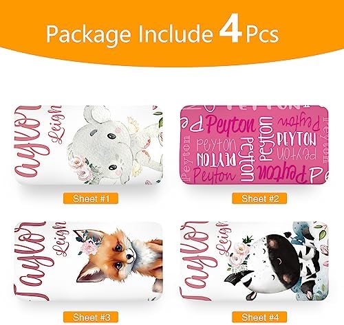 Custom Baby Crib Sheets with Name - 4 Pack Animal Designs