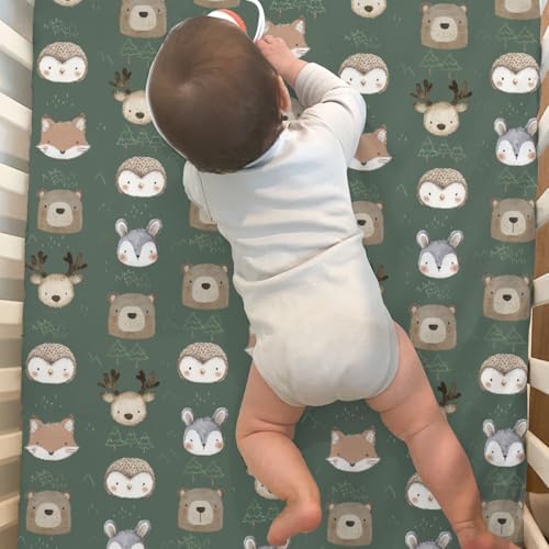 Boho Animals Crib Sheets 2 Pack Bear Deer Bunny Trees Mountain Soft Fitted