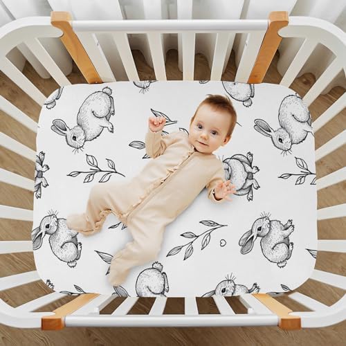 ALAZA Rabbit Black White Graffiti Crib Sheet for Boys and Girls