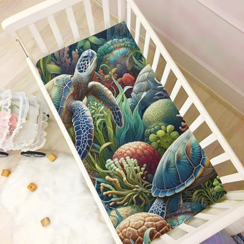 ALAZA Sea Turtle Crib Sheets for Boys and Girls