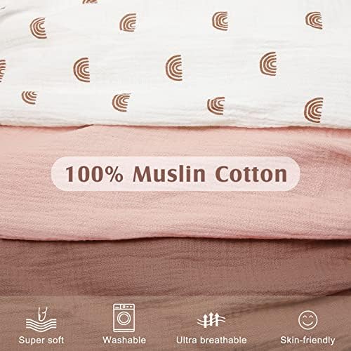 Newwiee 3 Pcs Muslin Crib Sheets 24 x 38 Cotton Fitted Baby Bedding