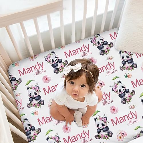 Personalized Panda Bear Crib Sheets for Girls