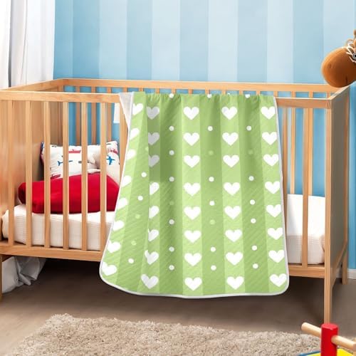 Sanluoli Baby Blanket 30x40in Hearts and Stripes Lime Green