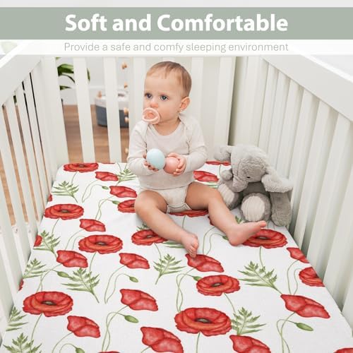 Vintage Red Poppies Crib Sheets 52x28 Inch