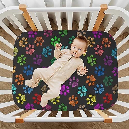SHJI Baby Crib Sheet with Paw Prints Design 52x28in
