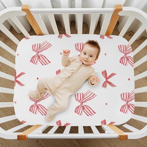 KICPOAY Red Stripe Coquette Bow Dots Crib Sheets