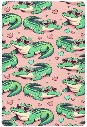 ALAZA Alligator Crocodile Pink Crib Sheets Soft Fitted for Babies