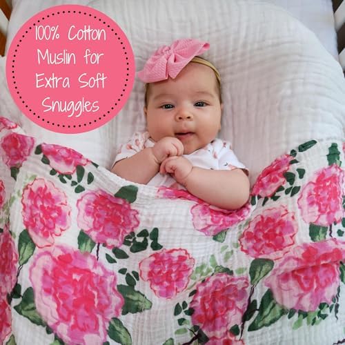 LollyBanks Peony Print Swaddle Blanket for Newborns