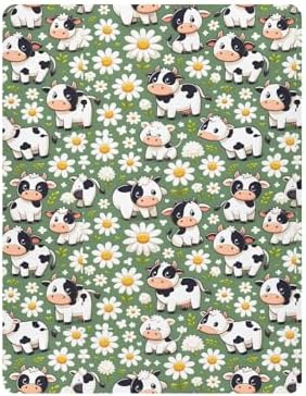 ALAZA Cow Daisy Farm Animals Crib Sheets for Girls and Boys