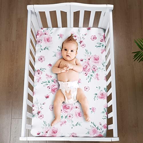 Davids Kids 2 Pack Cotton Mini Crib Sheets Floral Pattern