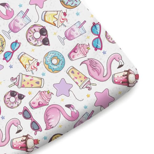 Pink Flamingo Ice Cream Sunglasses Crib Sheet 52x28