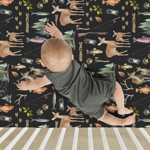 ZoUbqchY Baby Crib Sheets Deer Fish Animal 52x28 Inch Fitted Mattress Cover