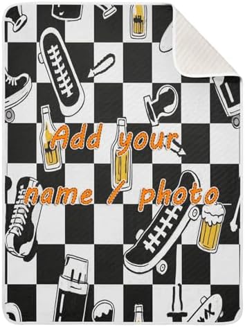 Customizable Black White Checkered Graffiti Blanket for Baby Boy