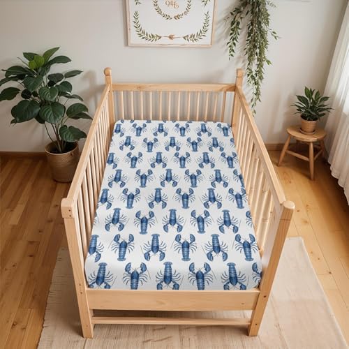 Watercolor Blue Lobster Crib Sheets 52x28 Nautical Fit