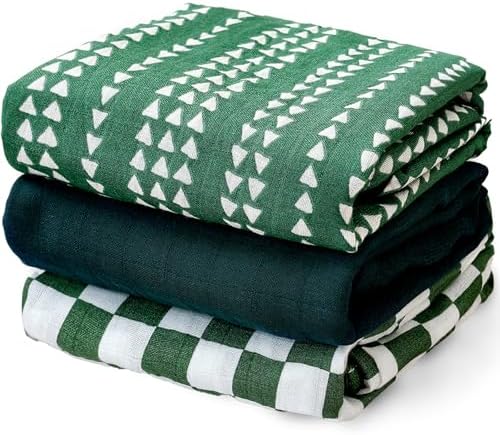 Happy Flute 3-Piece Muslin Swaddle Blankets Green