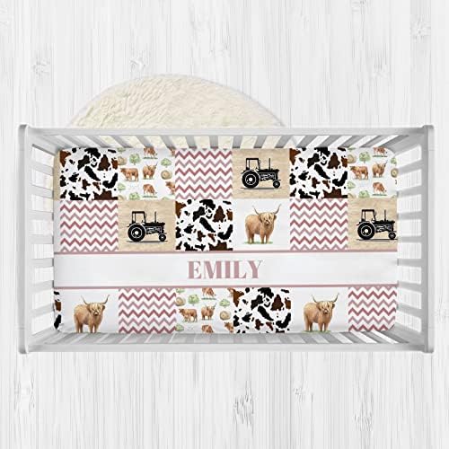 Personalized Baby Crib Sheets for Girls - High Land Cow Pink