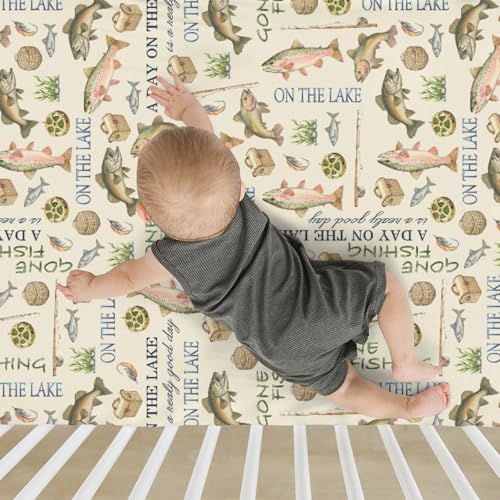 Vintage Lake Fishing Crib Sheets 52x28