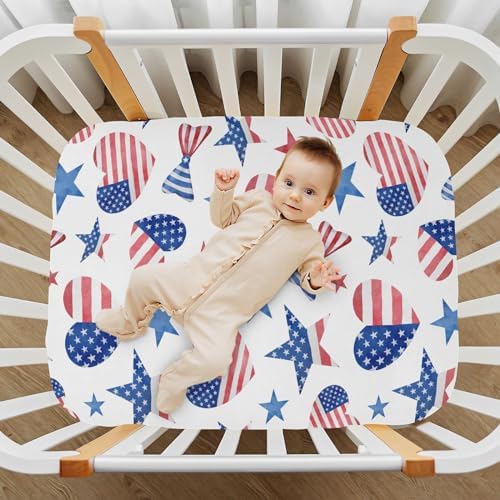 KICPOAY American Flag Bows Crib Sheets for Baby Toddler
