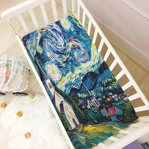Joisal Oil Painting Starry Night Crib Fitted Sheet
