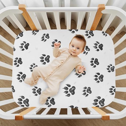ALAZA Bear Footprint Crib Sheets for Girls and Boys