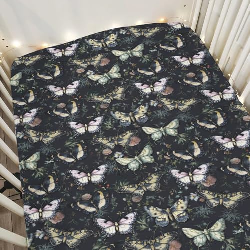 Gothic Moth Black Floral Crib Sheets 28x52 Universal Fit