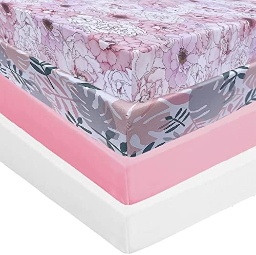 AMROSE 4 Pack Crib Sheets for Baby Girls 28 X 52 Fitted