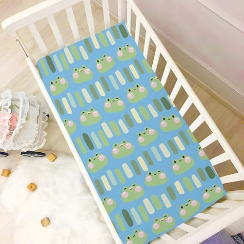 KICPOAY Fitted Crib Sheets with Green Frog Cartoon Design
