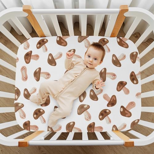 KEIGE Mushroom Crib Sheet for Girls and Boys Soft Microfiber Baby Bedding