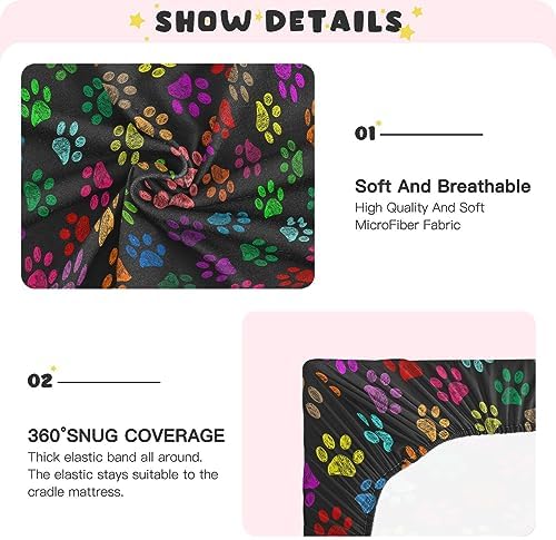 SHJI Baby Crib Sheet with Paw Prints Design 52x28in