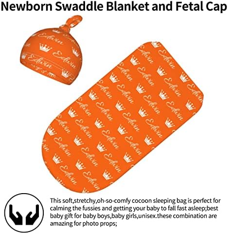 WAYABO Personalized Swaddle Blanket with Name and Hat for Newborns