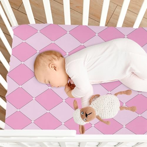 Cute Pink Princess Checkered Crib Sheets for Baby