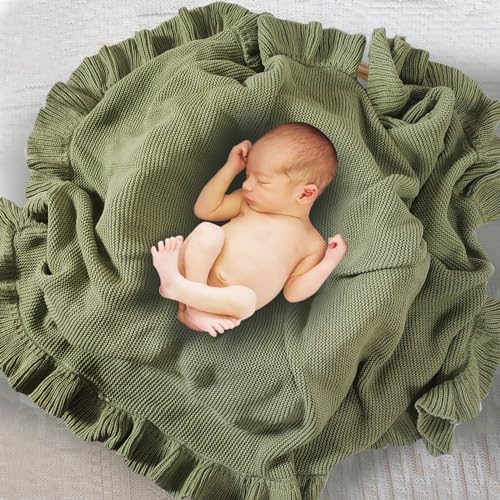 YCHWFF Soft Knit Baby Blanket - 30x40 Green Swaddle