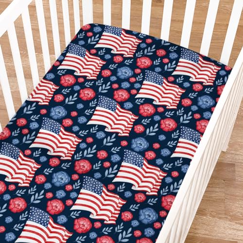 KASTLEE American Flag Crib Sheets with Floral Design