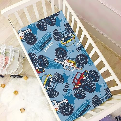 SHJI Baby Crib Sheet Monster Truck Cars Fitted 52x28in