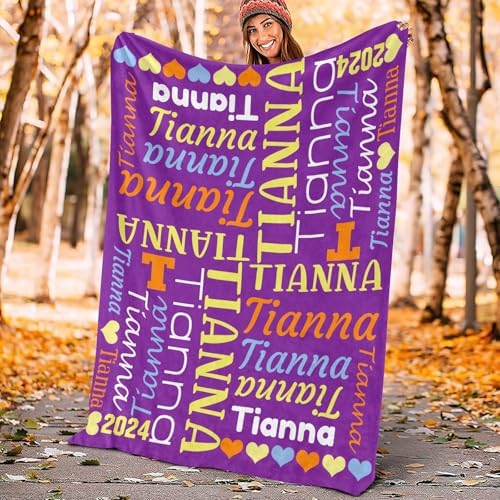 Custom Blanket with Name Personalized Purple Swaddling for Baby