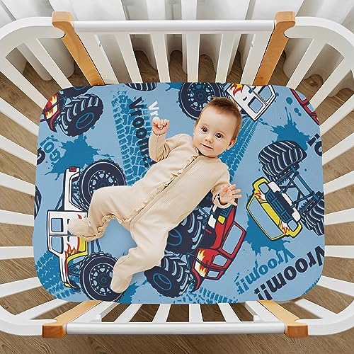 SHJI Baby Crib Sheet Monster Truck Cars Fitted 52x28in