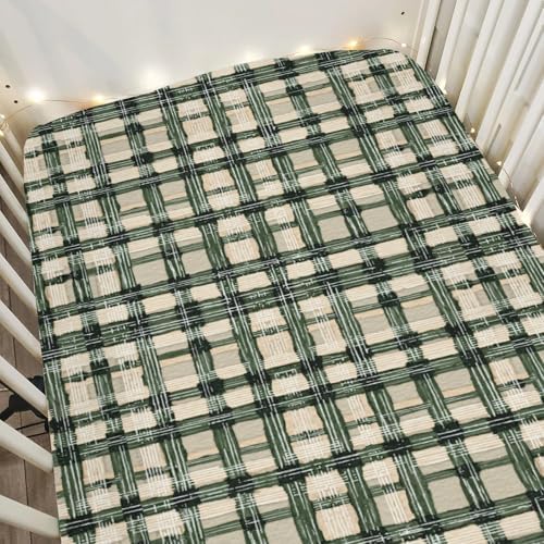 Watercolor Green Tartan Crib Sheets 28x52 Standard Fit