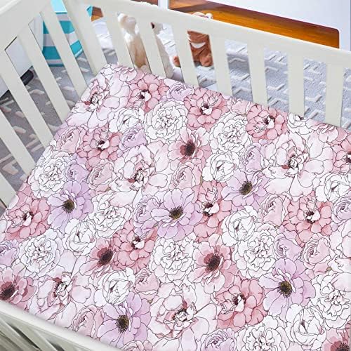 AMROSE 4 Pack Crib Sheets for Baby Girls 28 X 52 Fitted